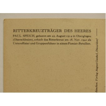 Vykort: Riddarkorsbärare från Heer. Paul Speich, född den 22 januari 1914. Espenlaub militaria